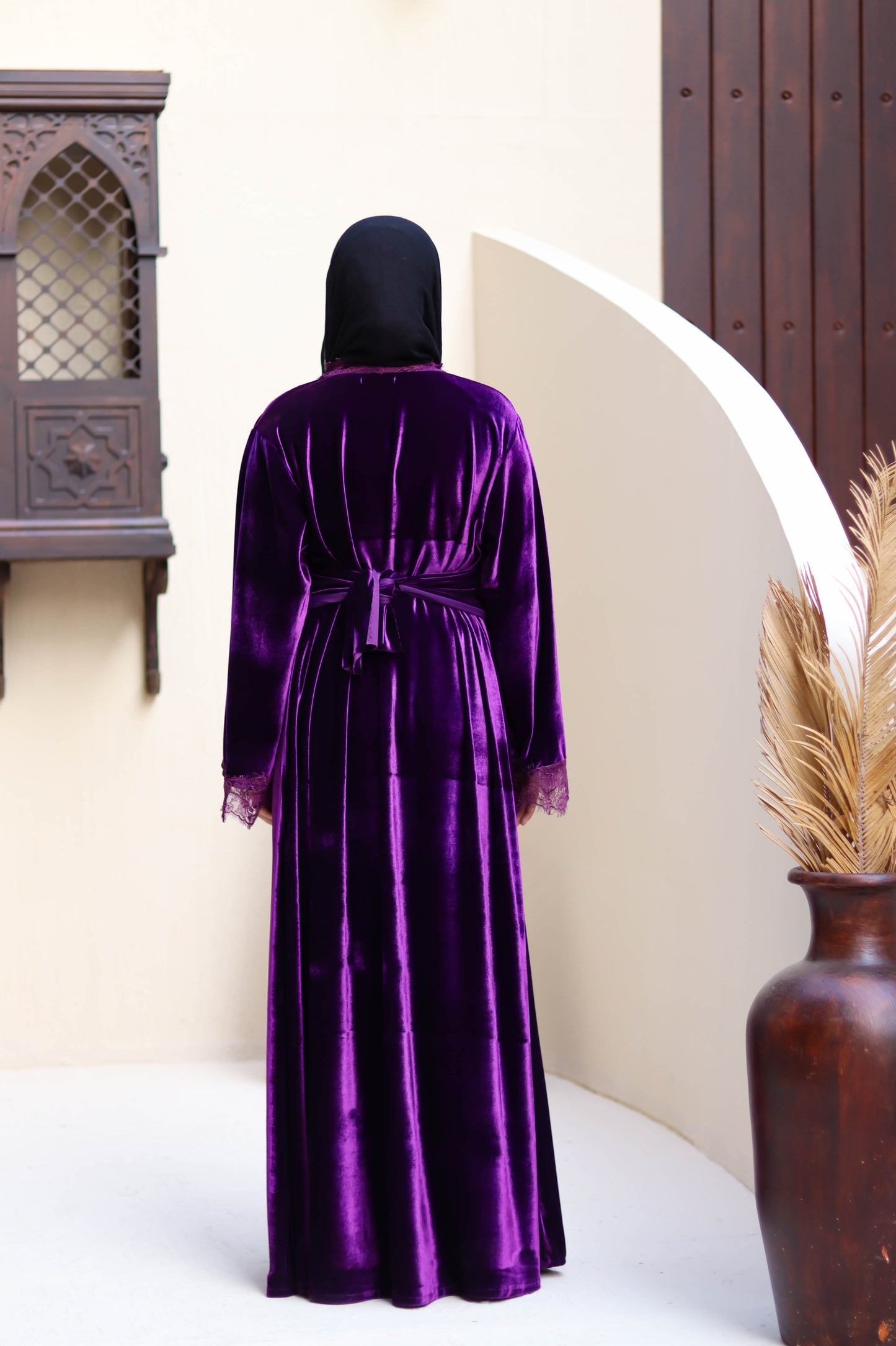 Purple velvet lace kaftan