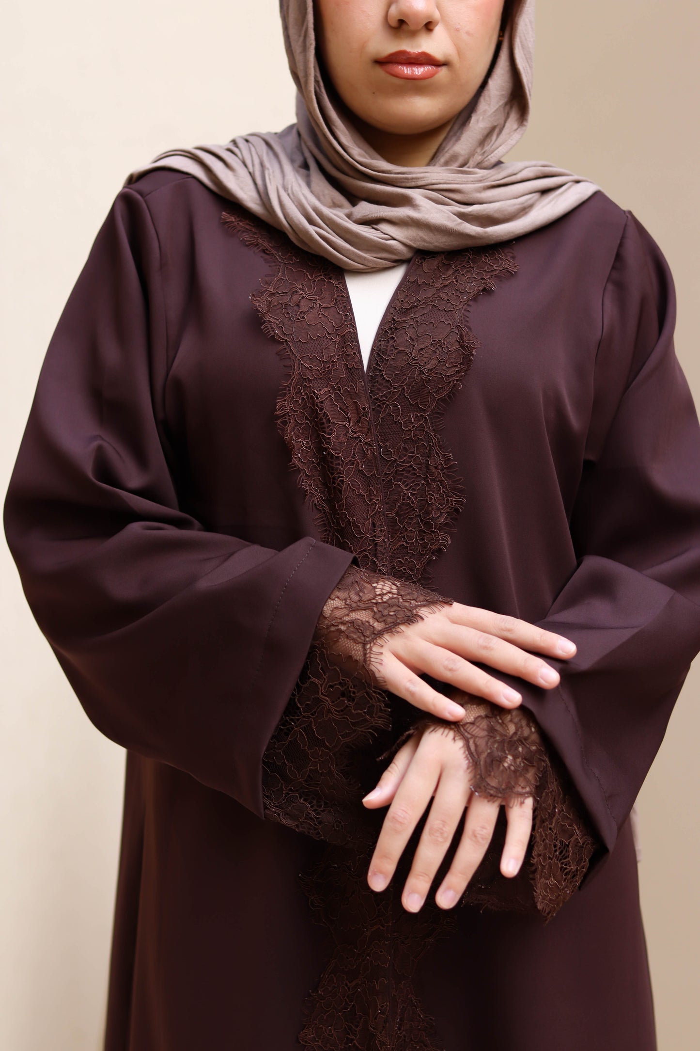 Brown soft lace kaftan