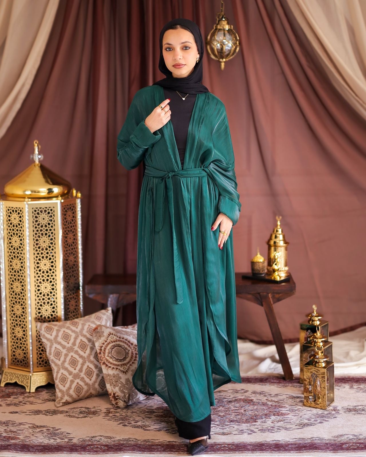 Fajr shawl kaftan in dark green
