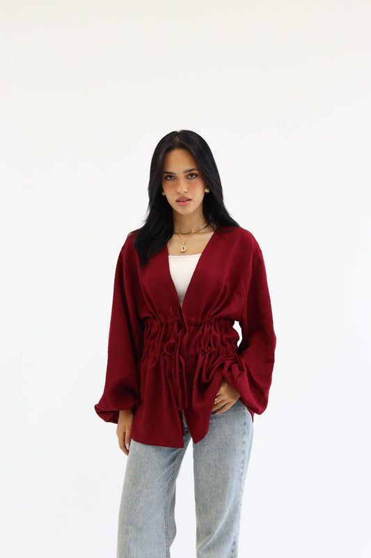 Burgundy Waist Blouse