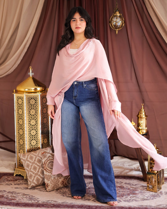 Fajr shawl kaftan in nude pink
