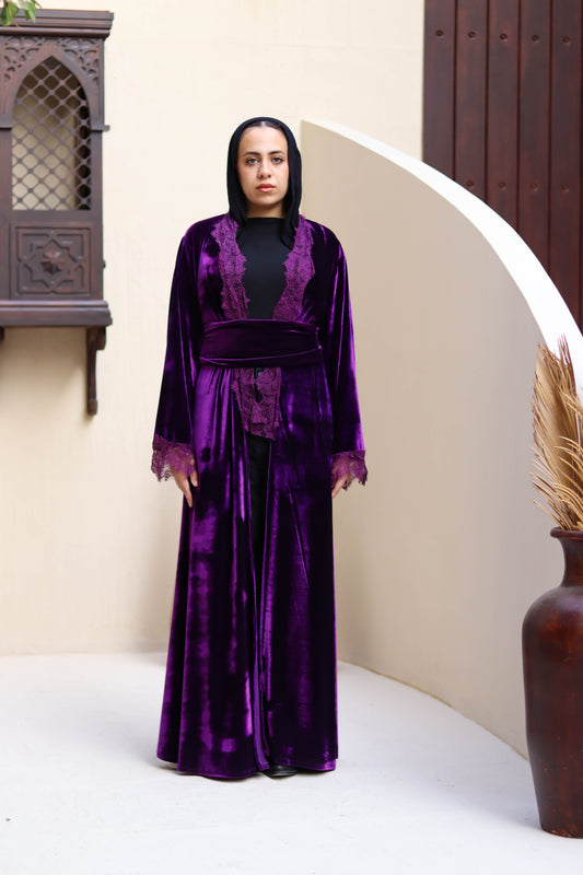 Purple velvet lace kaftan