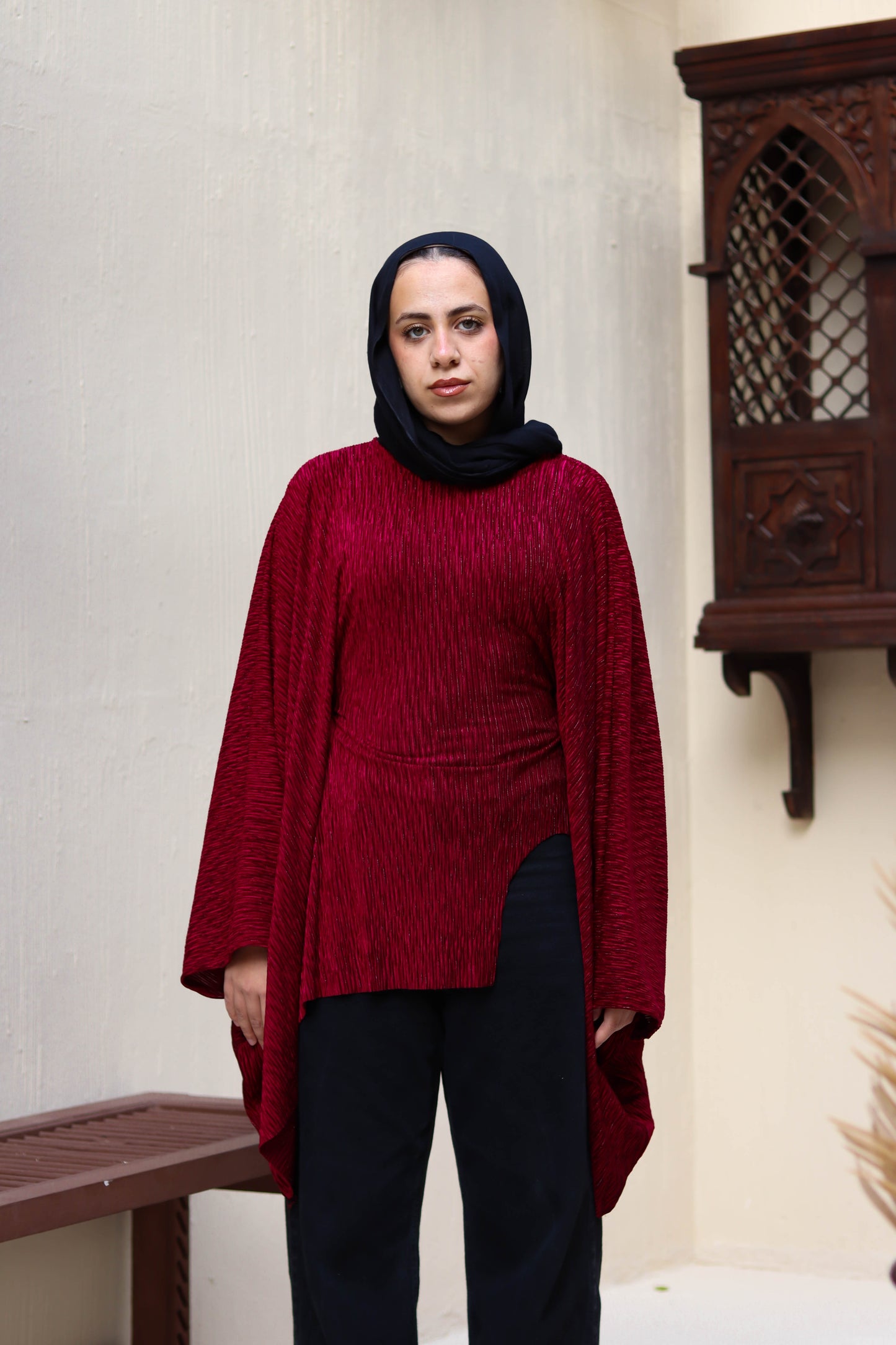 Burgundy flatter blouse