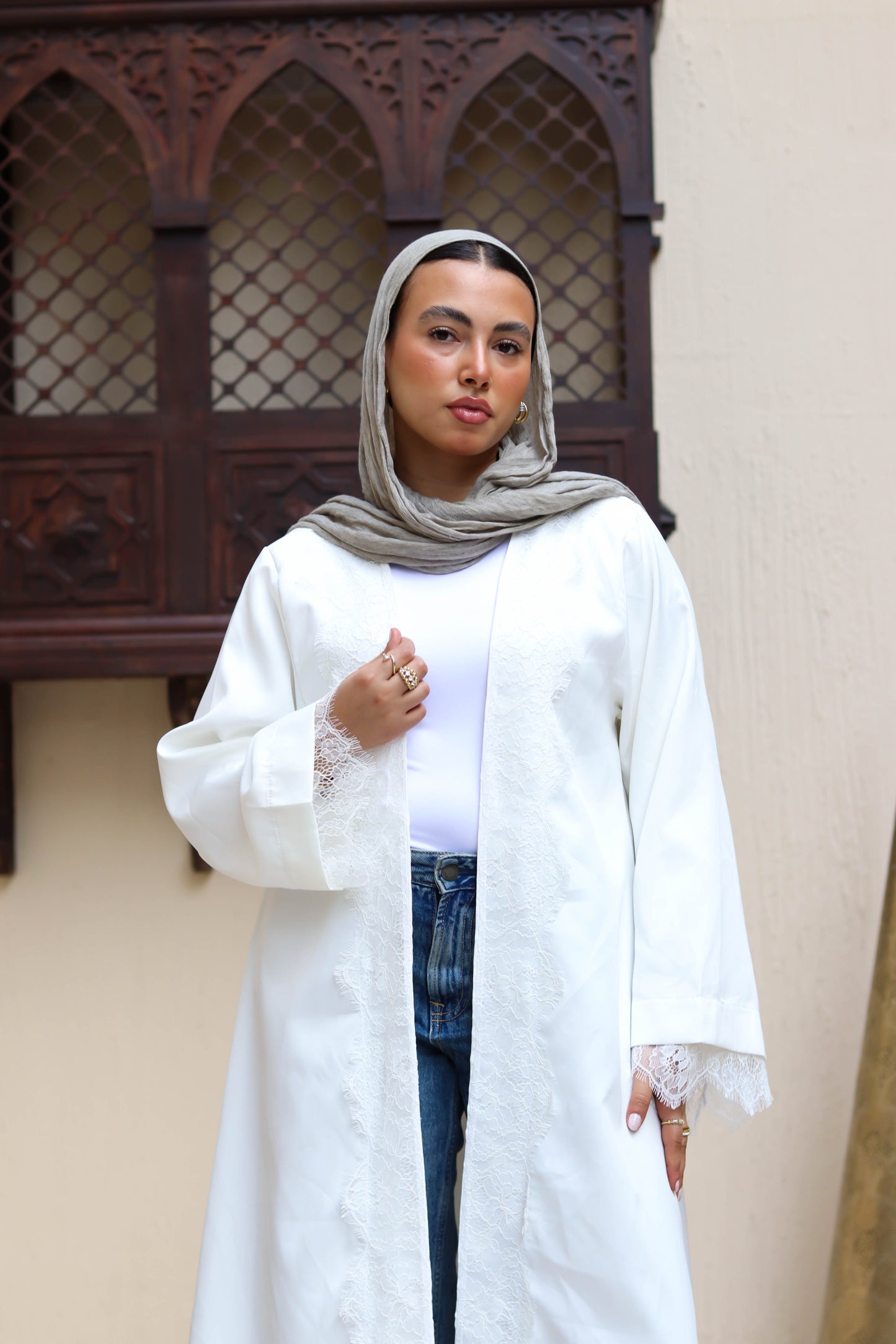 White soft lace kaftan