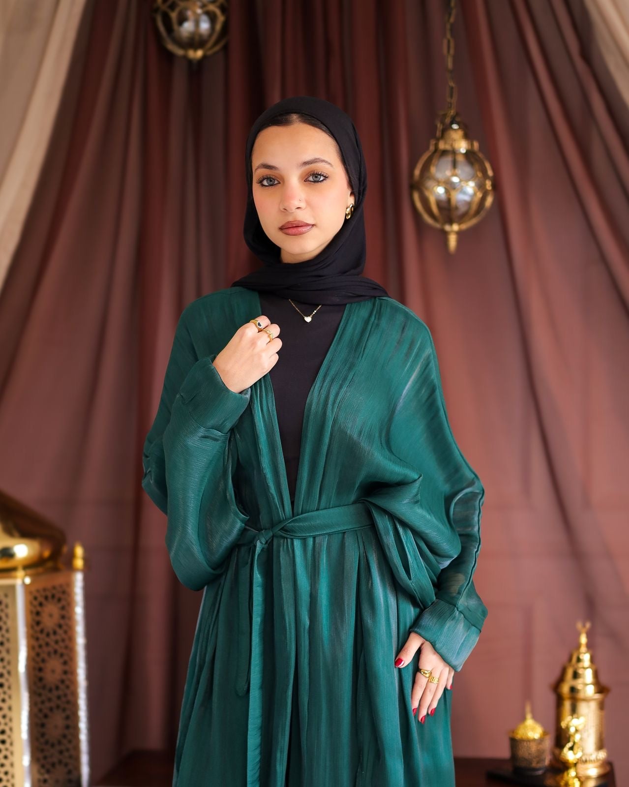 Fajr shawl kaftan in dark green