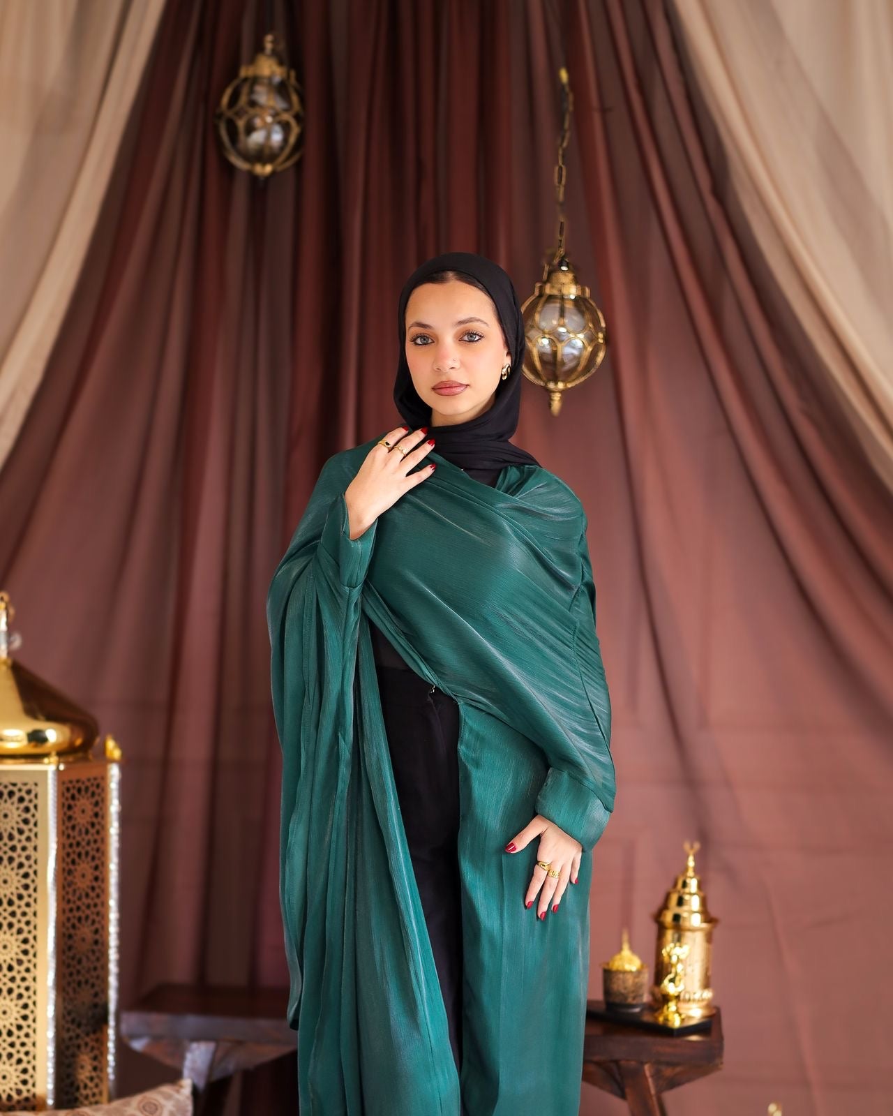 Fajr shawl kaftan in dark green