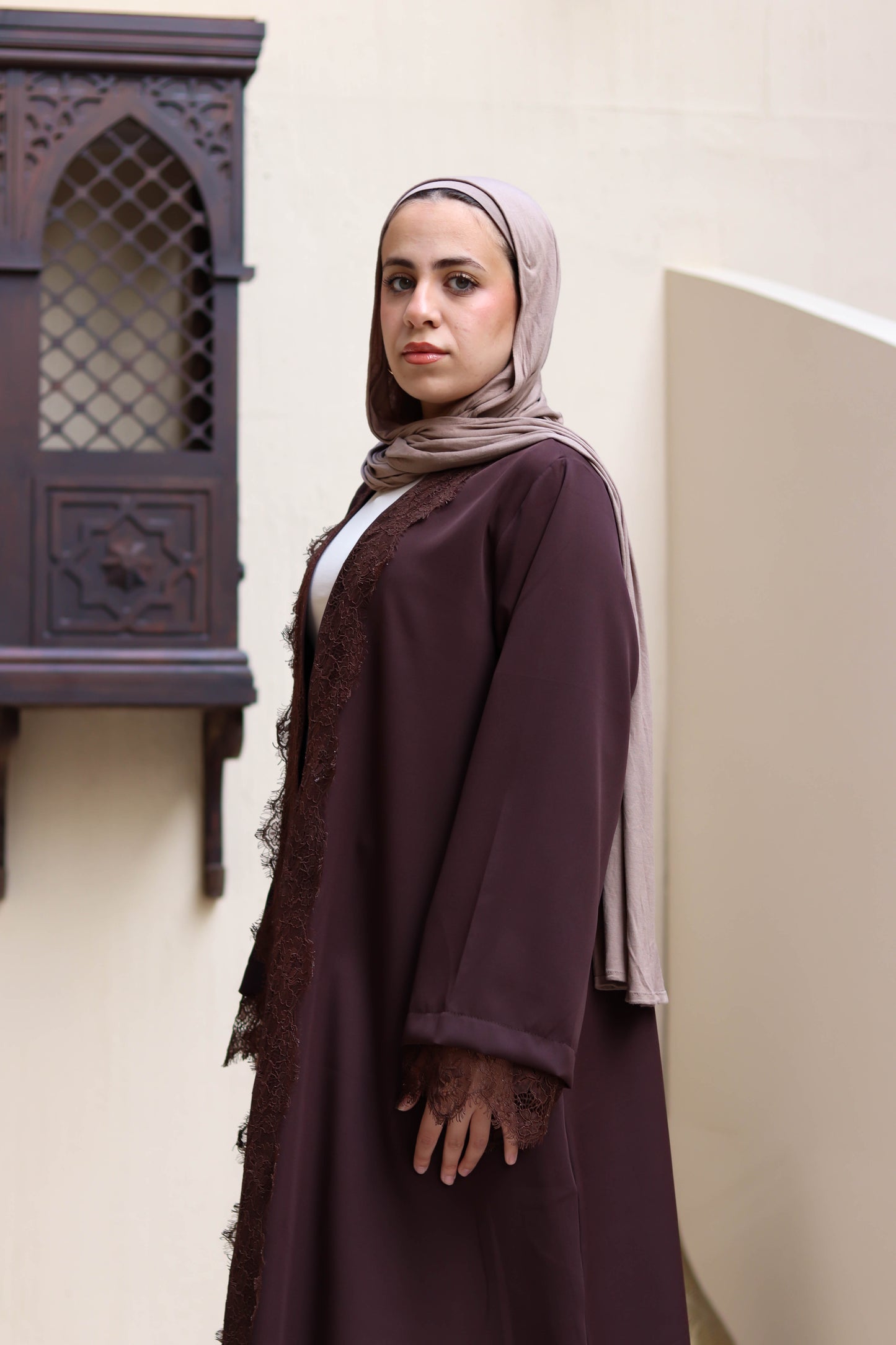 Brown soft lace kaftan