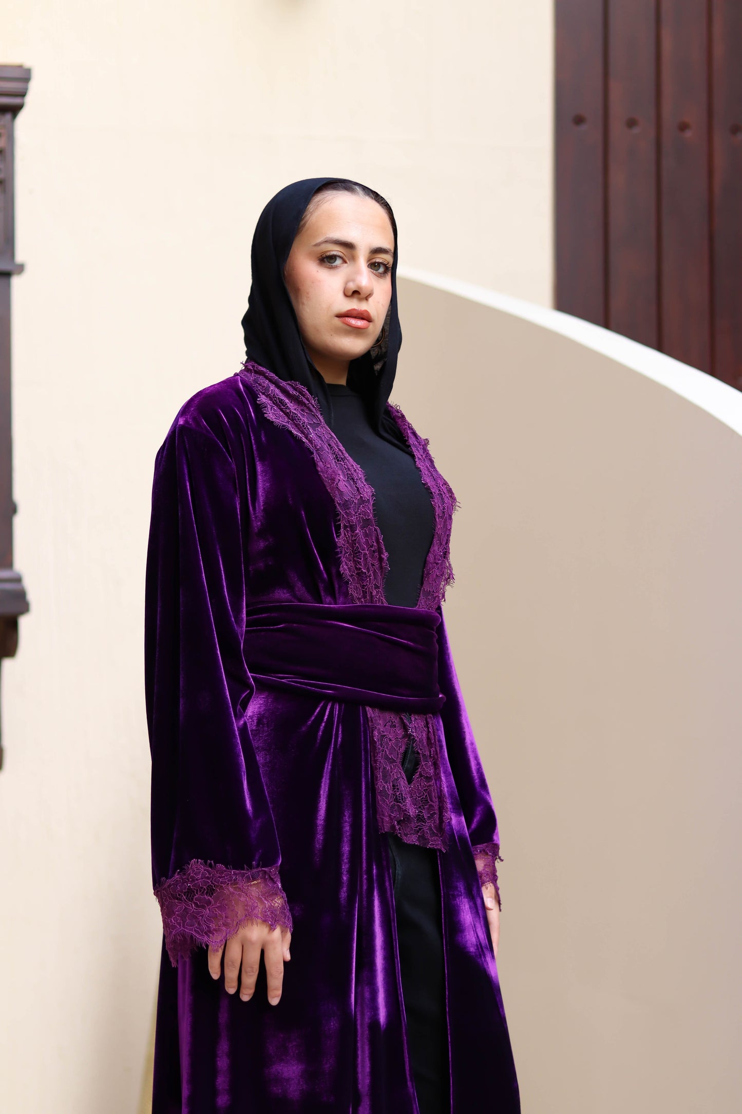 Purple velvet lace kaftan