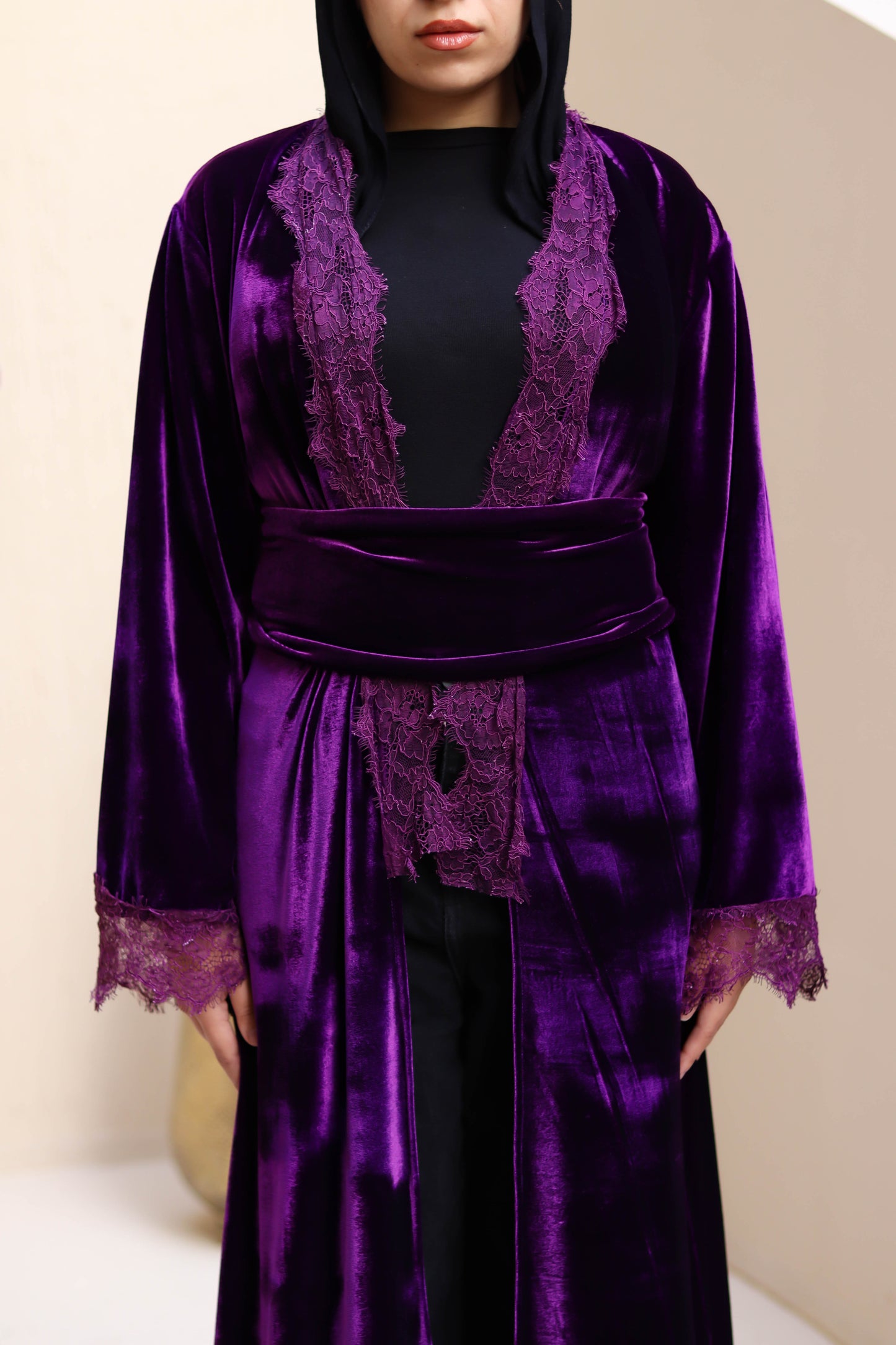 Purple velvet lace kaftan