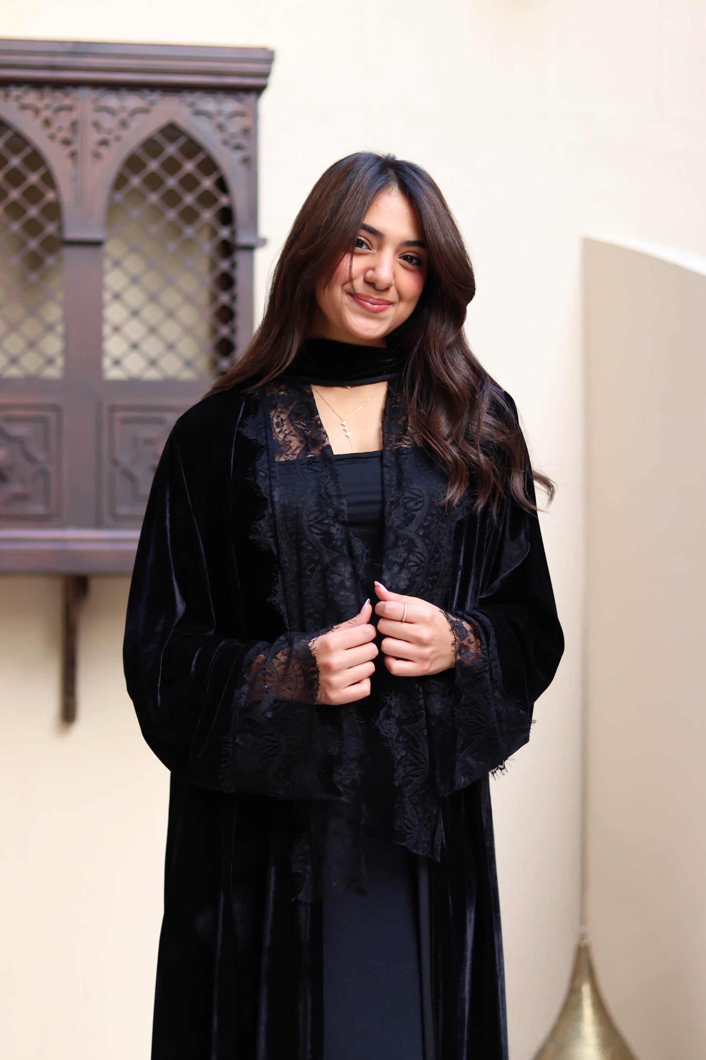 Black velvet lace kaftan