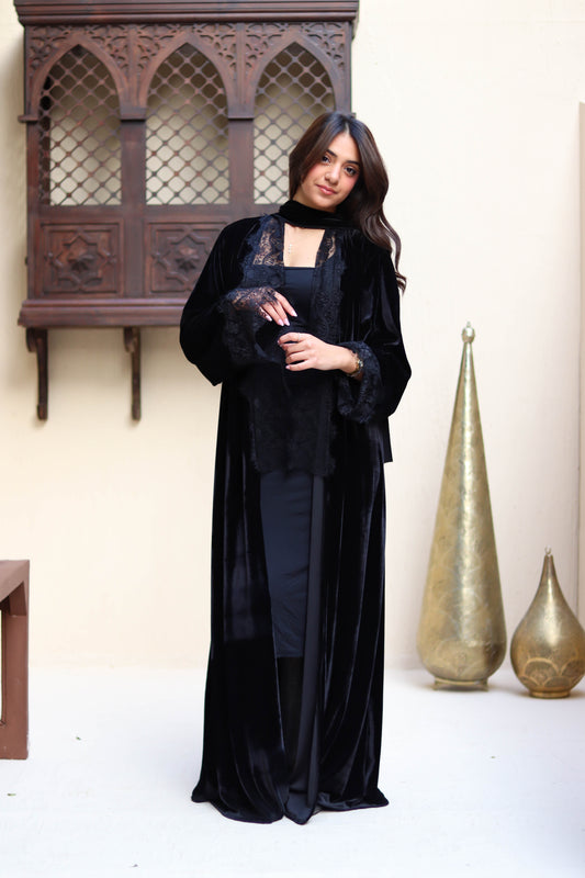 Black velvet lace kaftan